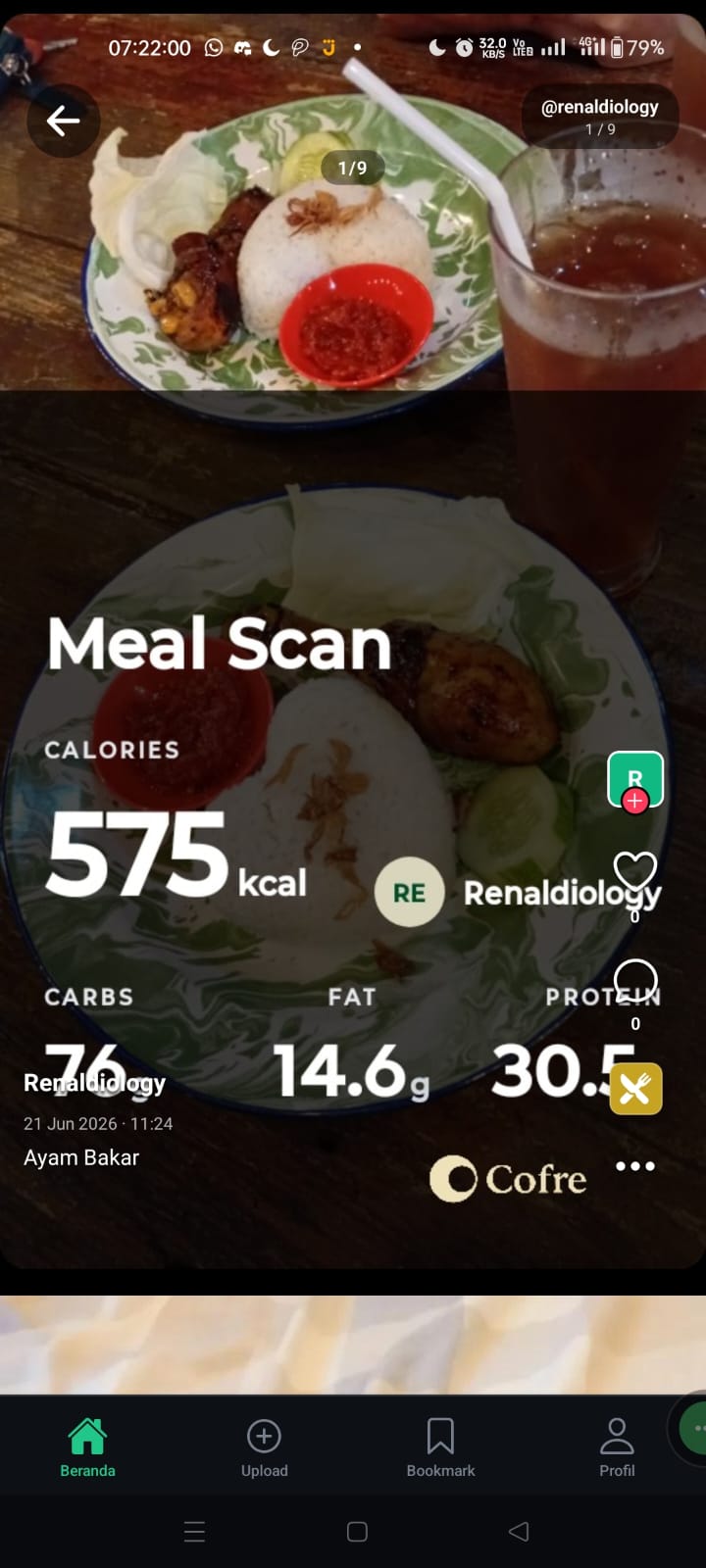 Cofre app scanning a meal on a phone